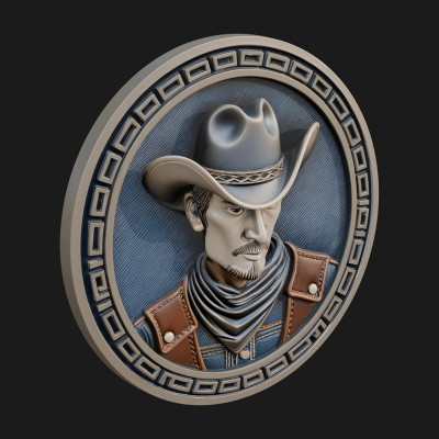 Cowboy Hat Oval Relief Plaque Design 1 3D Print Model