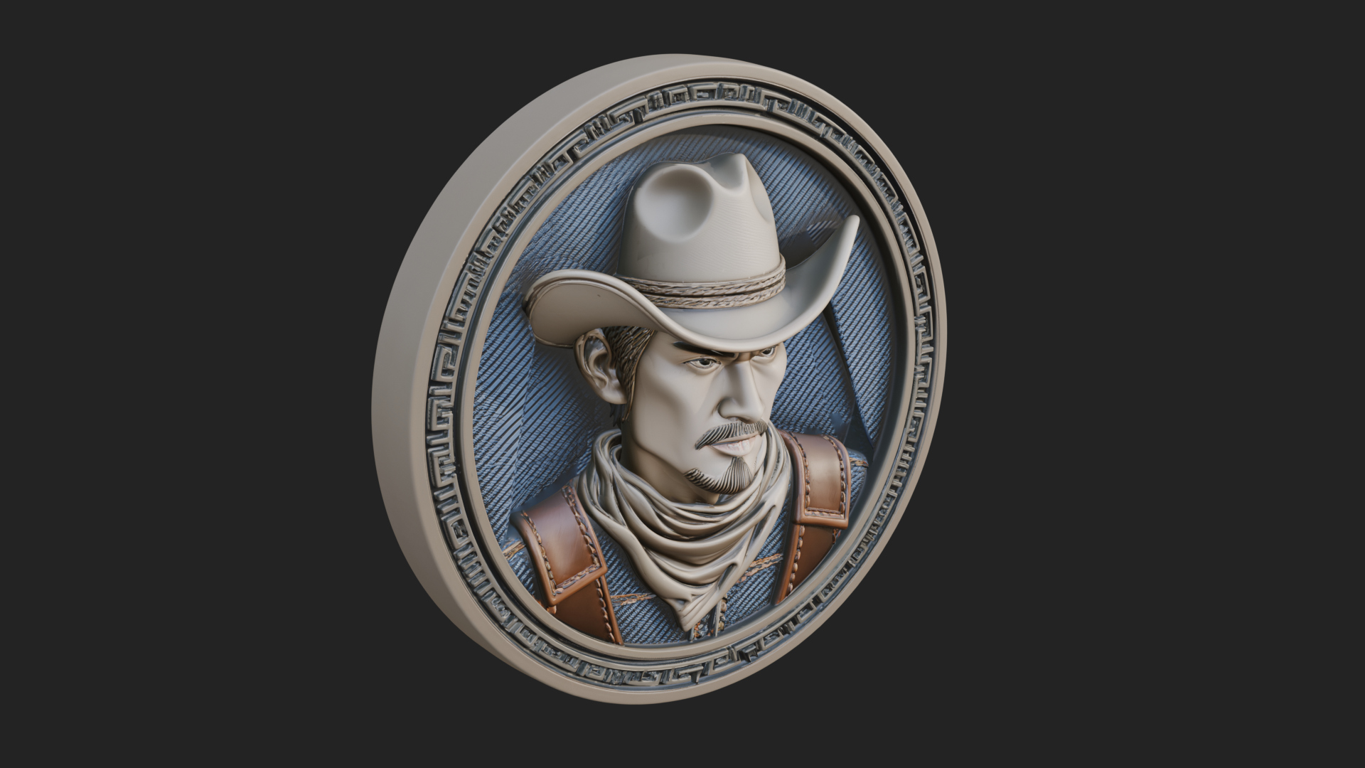 Cowboy Hat Oval Relief Plaque Design 2 3D Print Model 3D Model