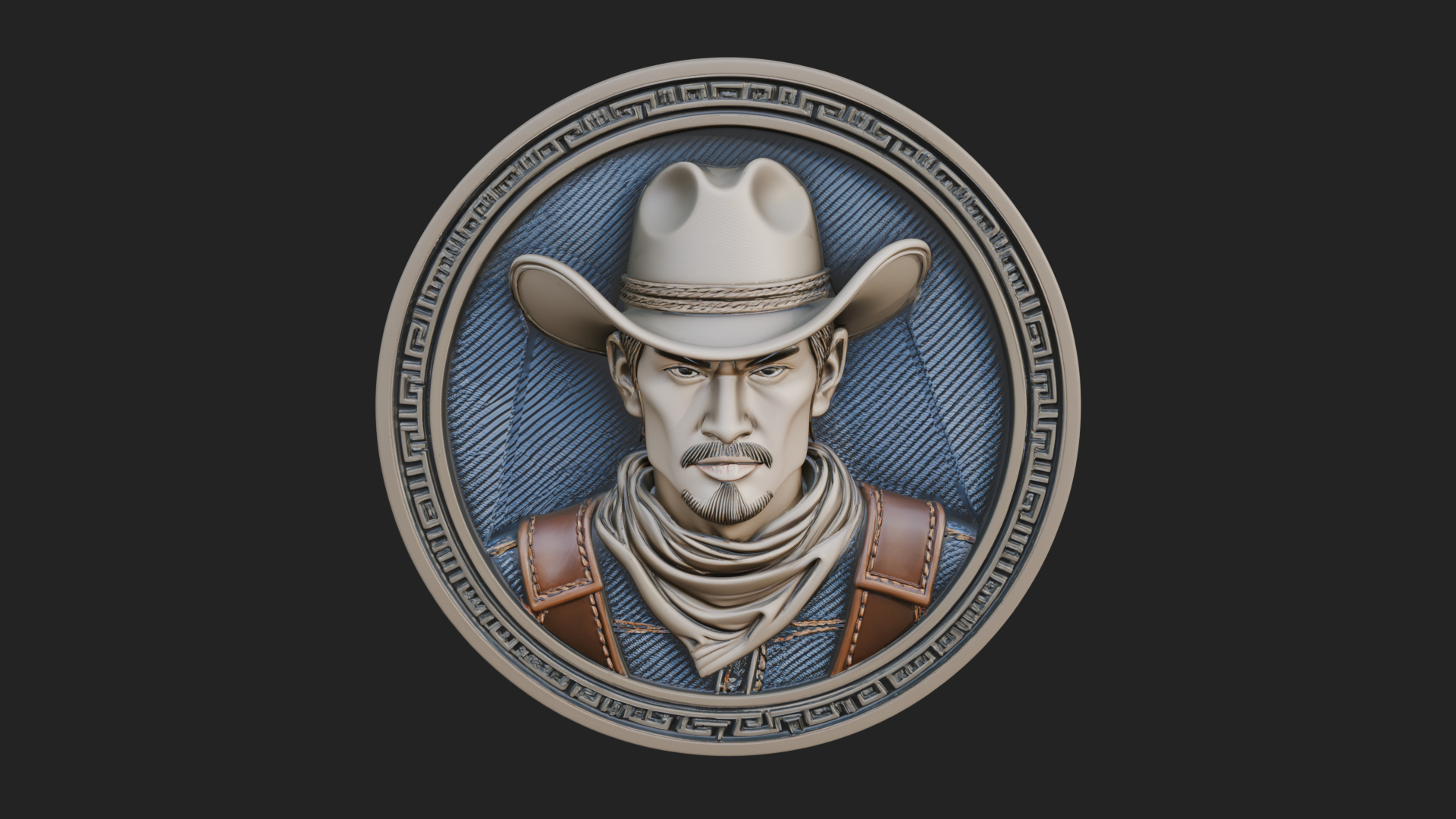 Cowboy Hat Oval Relief Plaque Design 2 3D Print Model 3D Model