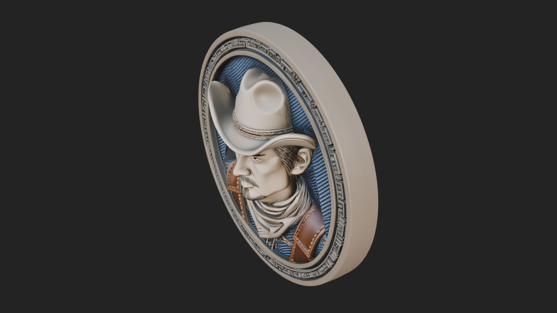 Cowboy Hat Oval Relief Plaque Design 2 3D Print Model 3D Model