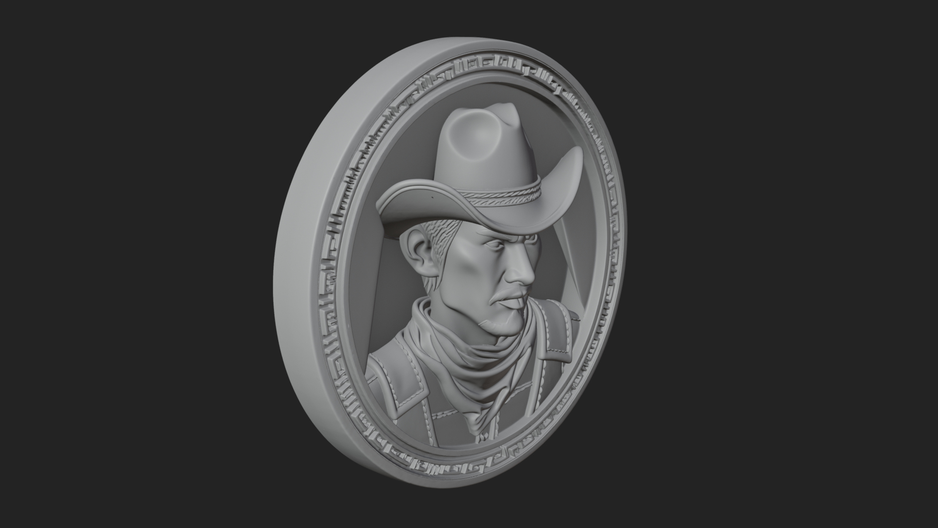 Cowboy Hat Oval Relief Plaque Design 2 3D Print Model 3D Model