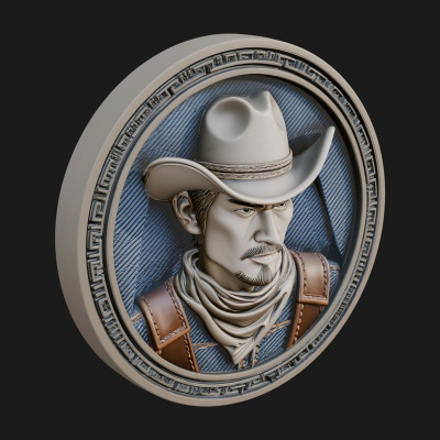 Cowboy Hat Oval Relief Plaque Design 2 3D Print Model