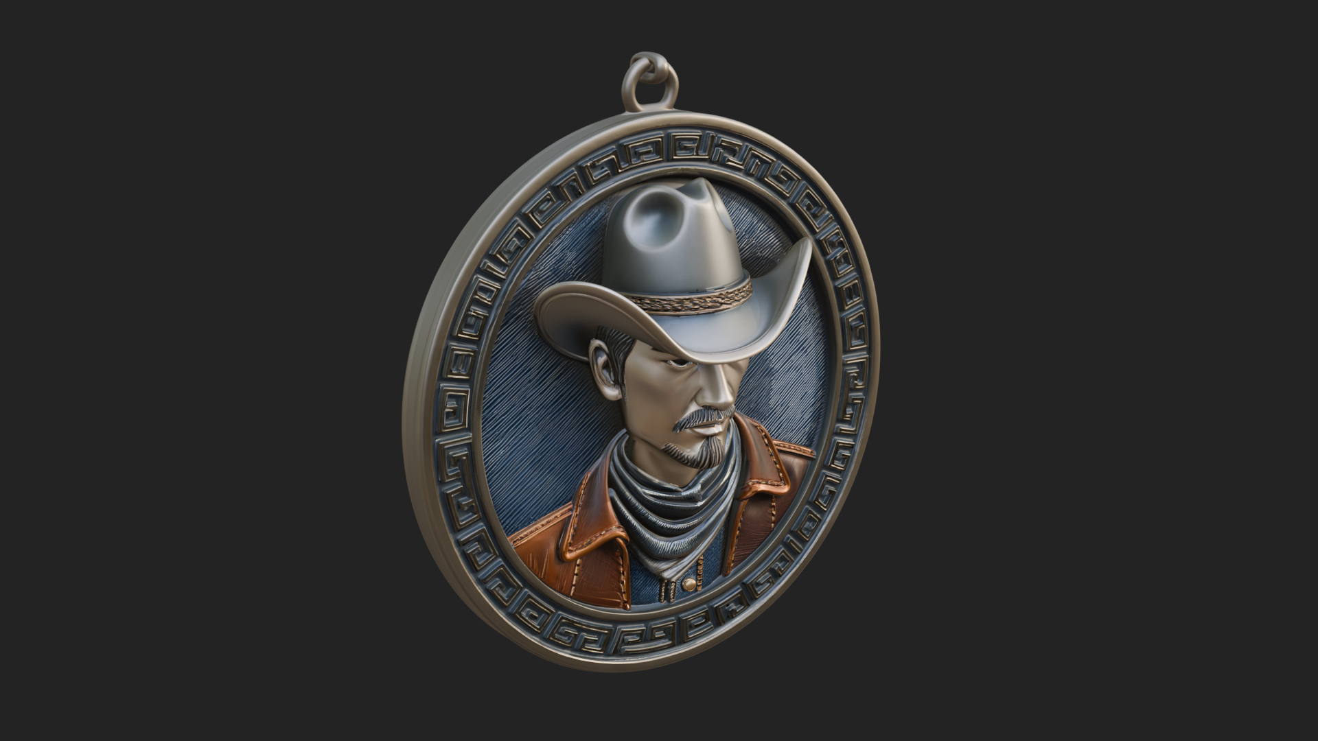 Cowboy Hat Oval Relief Plaque Design 3 3D Print Model 3D Model