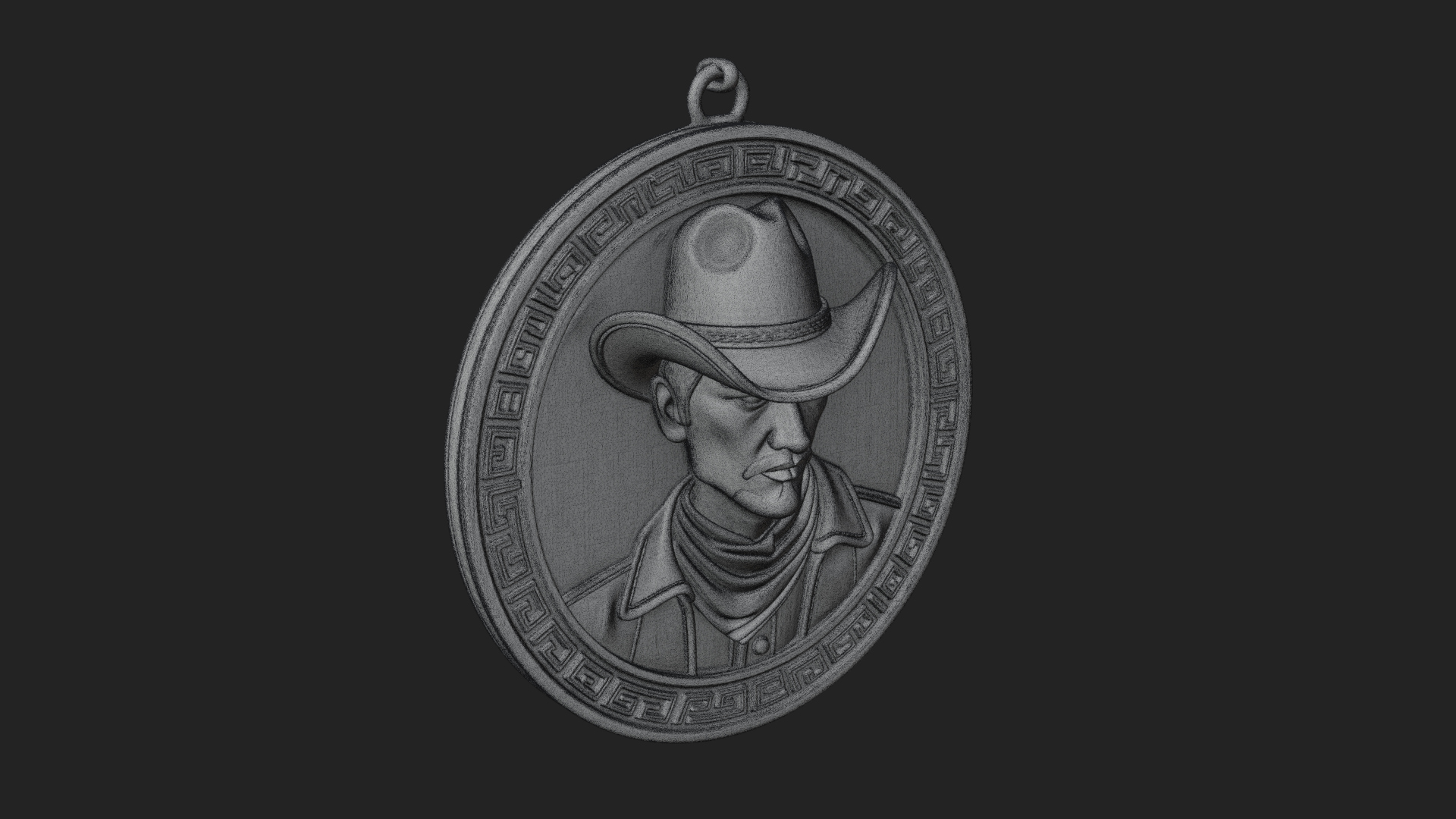 Cowboy Hat Oval Relief Plaque Design 3 3D Print Model 3D Model