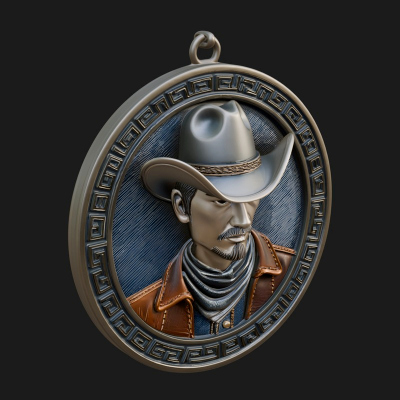 Cowboy Hat Oval Relief Plaque Design 3 3D Print Model