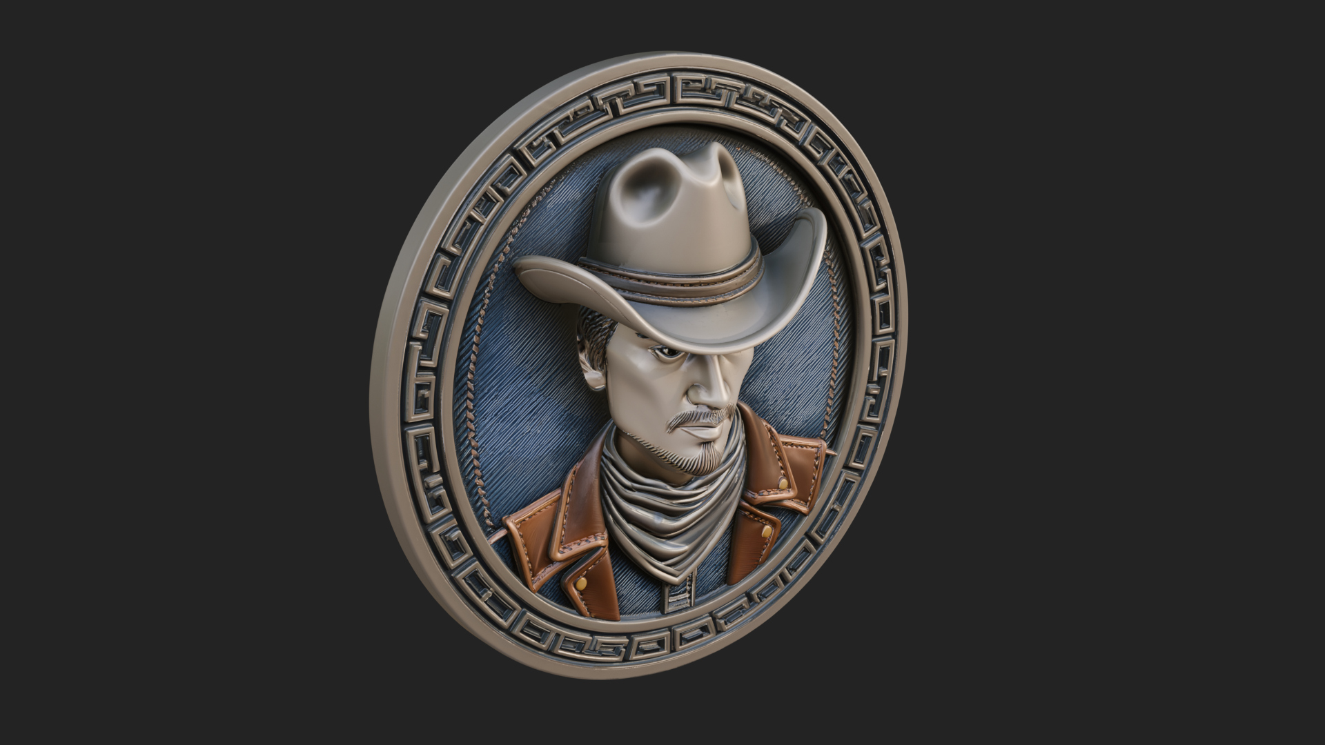 Cowboy Hat Oval Relief Plaque Design 4 3D Print Model 3D Model