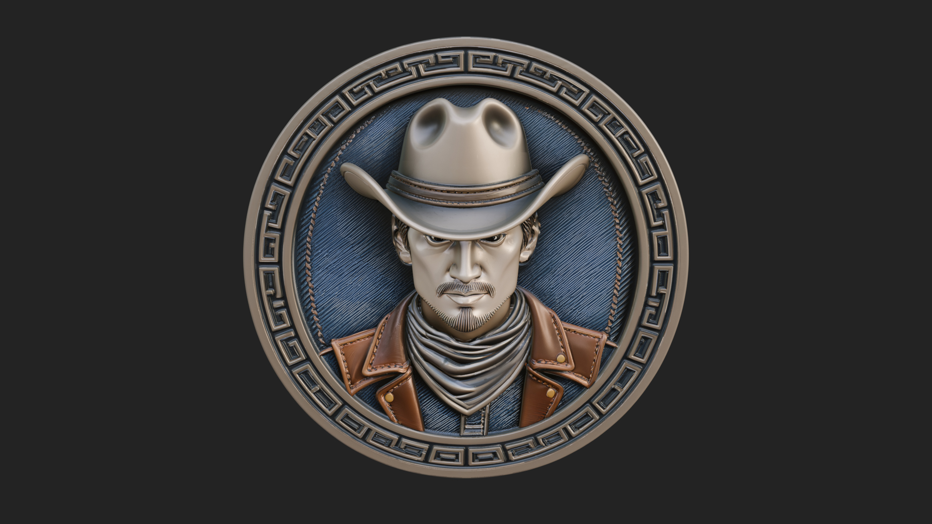 Cowboy Hat Oval Relief Plaque Design 4 3D Print Model 3D Model