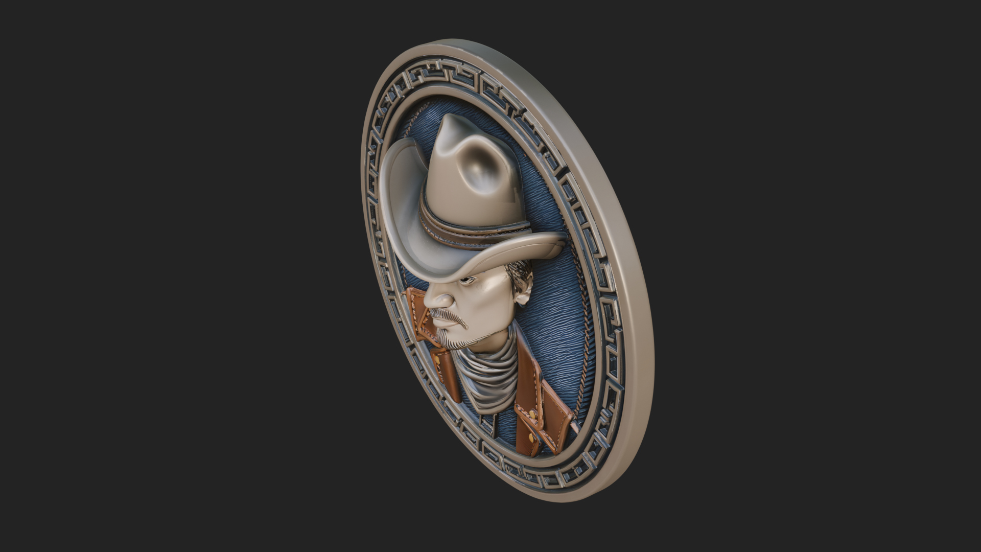 Cowboy Hat Oval Relief Plaque Design 4 3D Print Model 3D Model