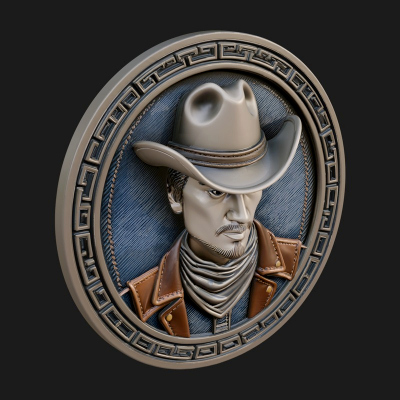 Cowboy Hat Oval Relief Plaque Design 4 3D Print Model
