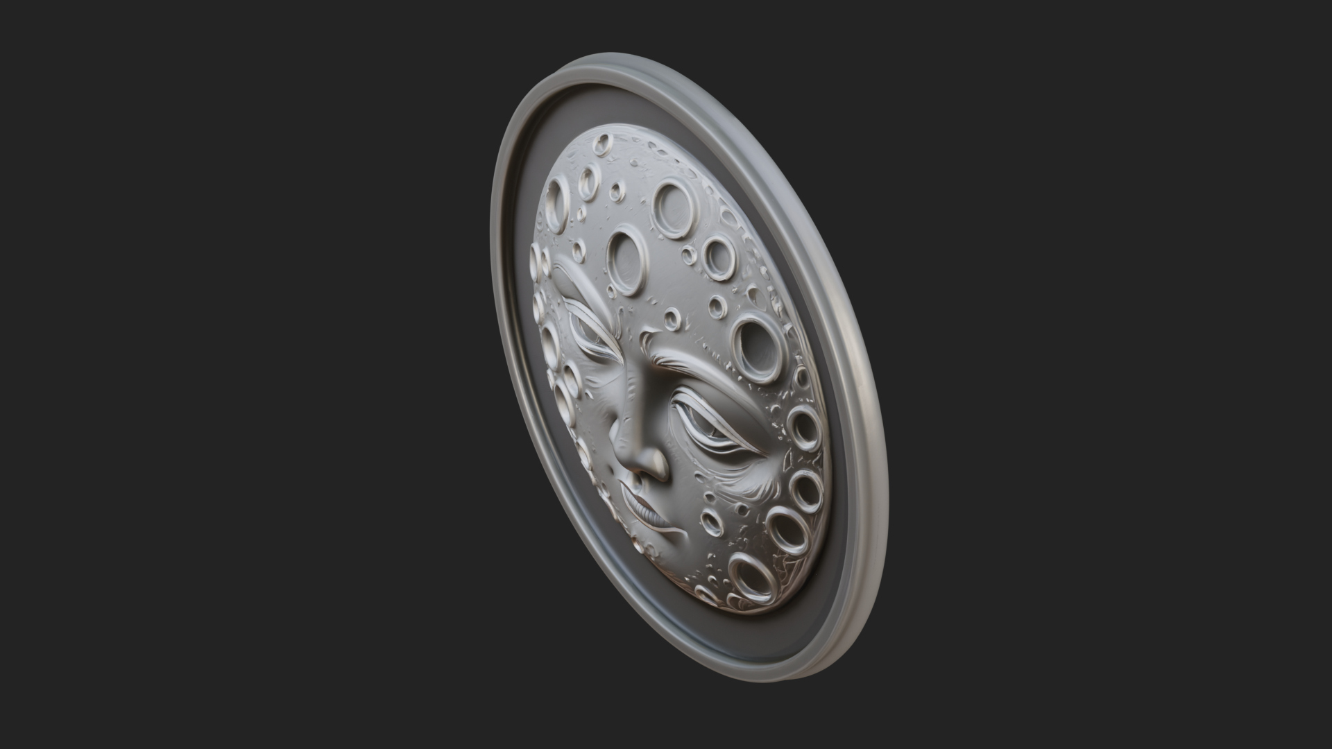 Crater Moon Face Disc Plaque Design 2 3D Print Model 3D Model