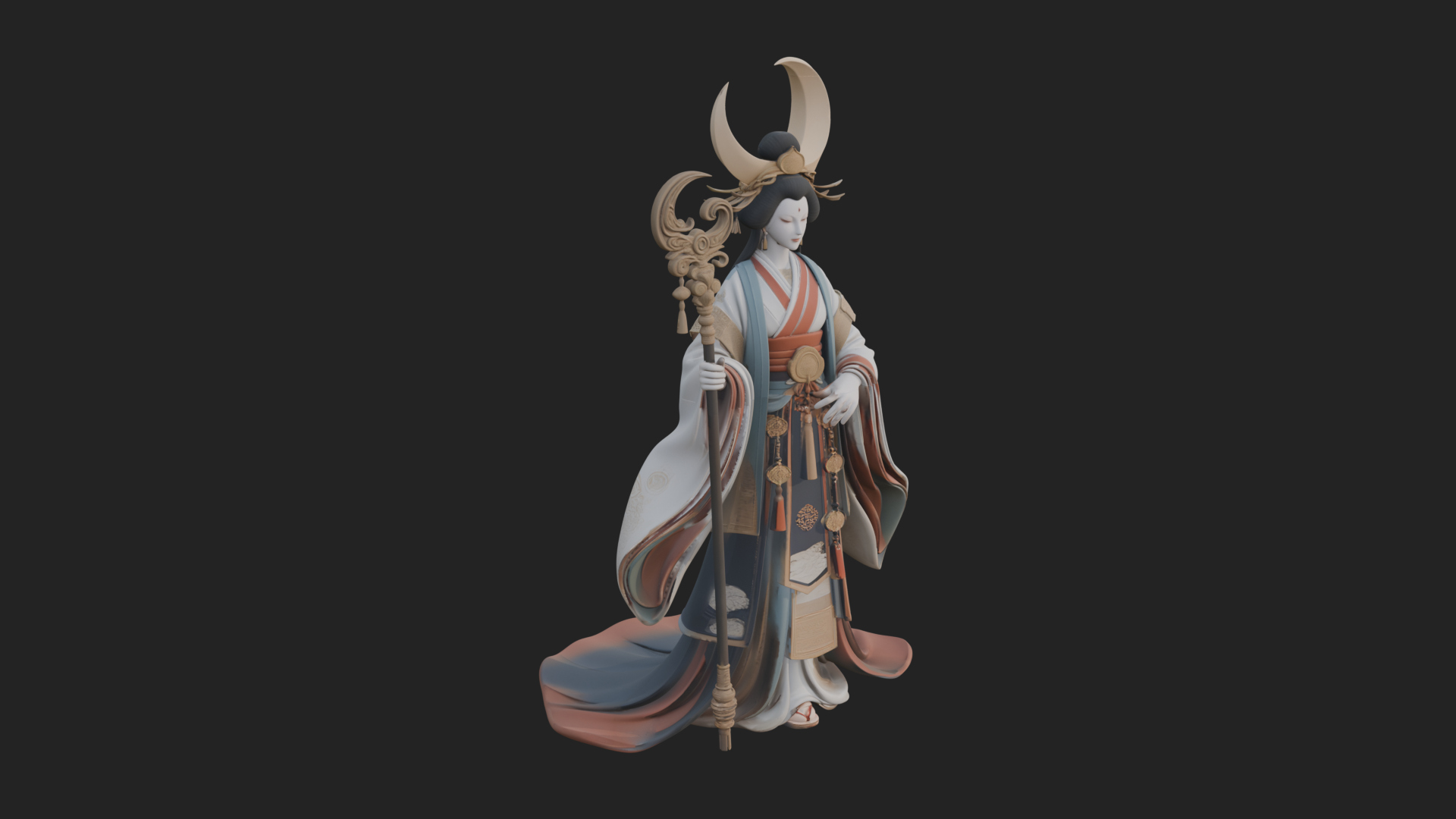 Crescent Crown Priestess Statue Design 1 3D Print Model 3D Model