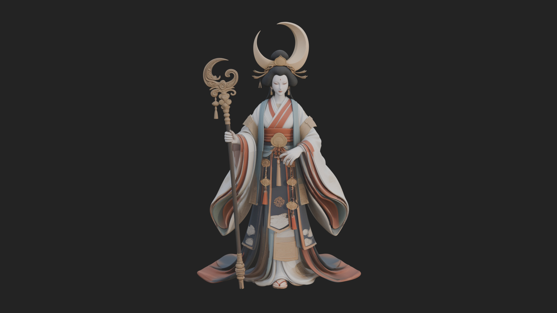 Crescent Crown Priestess Statue Design 1 3D Print Model 3D Model