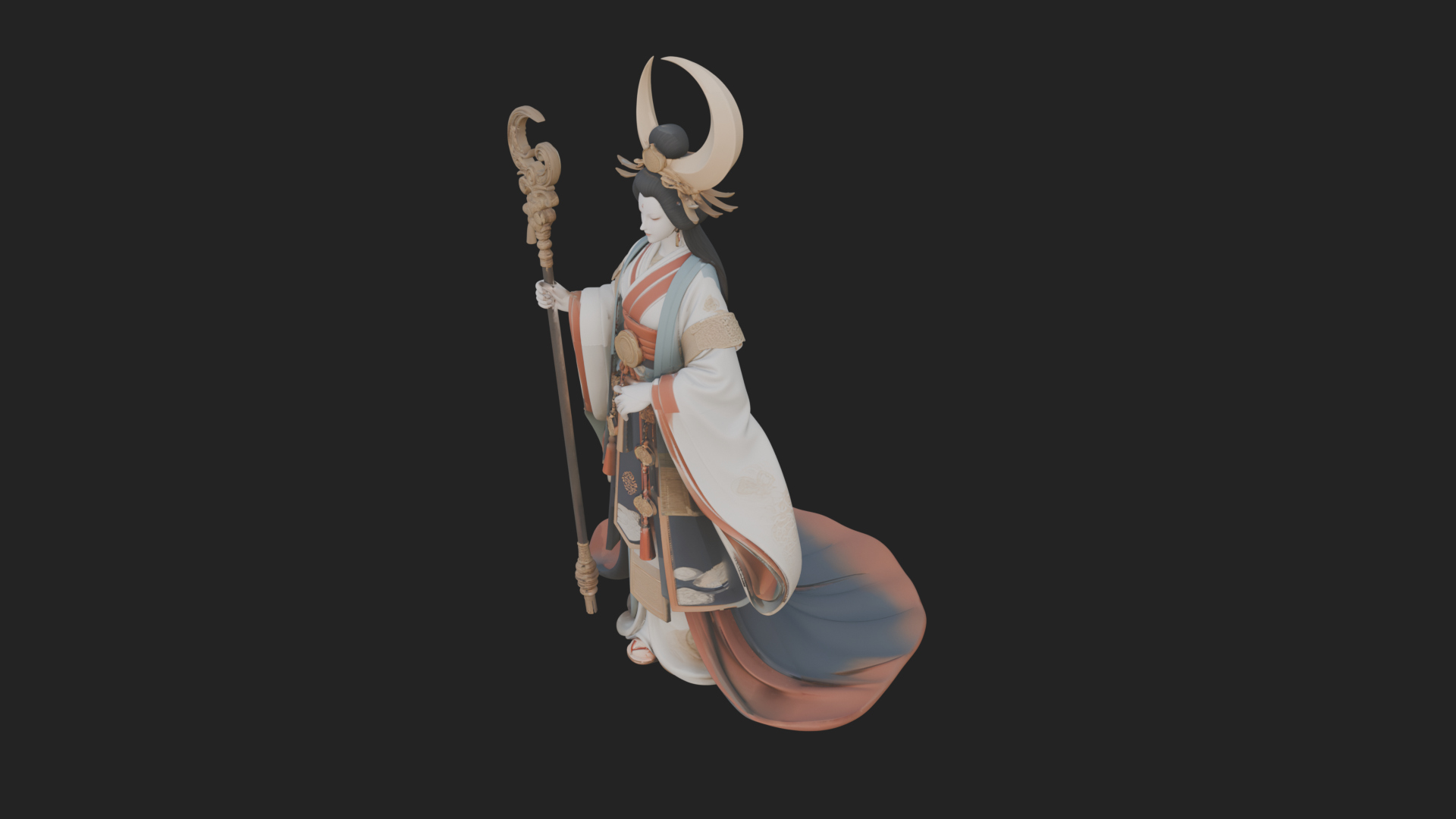 Crescent Crown Priestess Statue Design 1 3D Print Model 3D Model