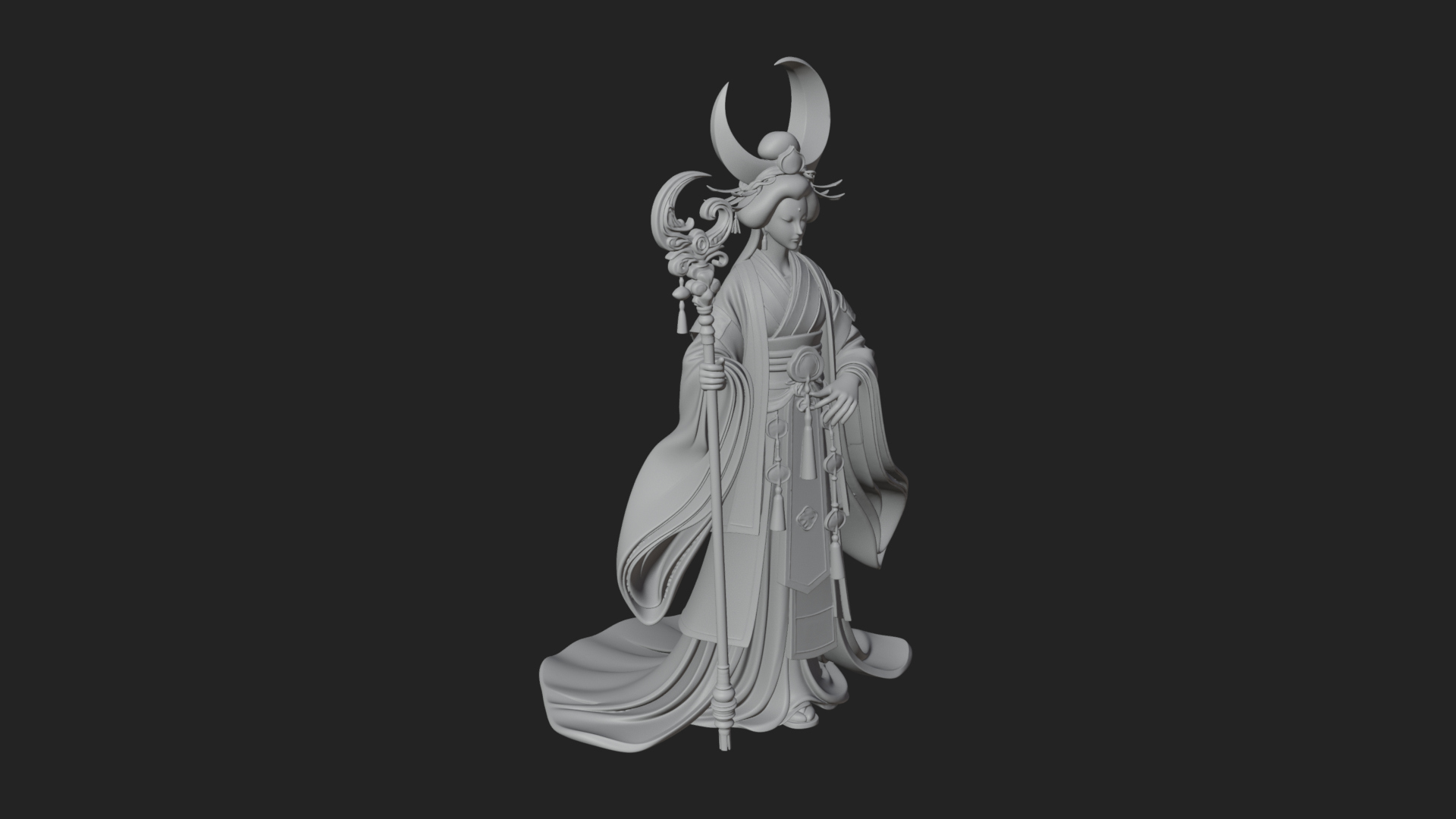 Crescent Crown Priestess Statue Design 1 3D Print Model 3D Model