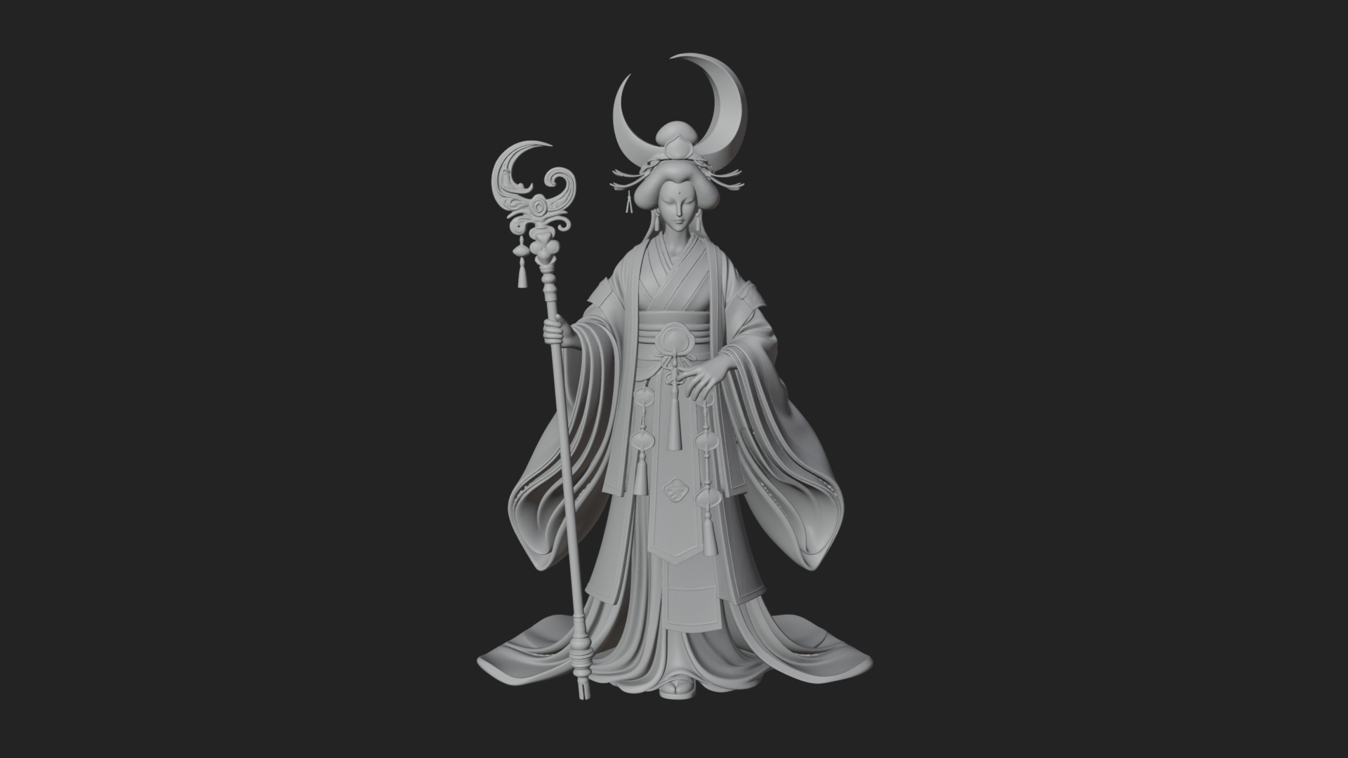 Crescent Crown Priestess Statue Design 1 3D Print Model 3D Model