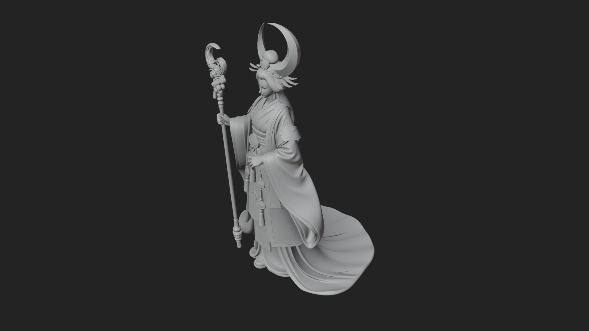Crescent Crown Priestess Statue Design 1 3D Print Model 3D Model