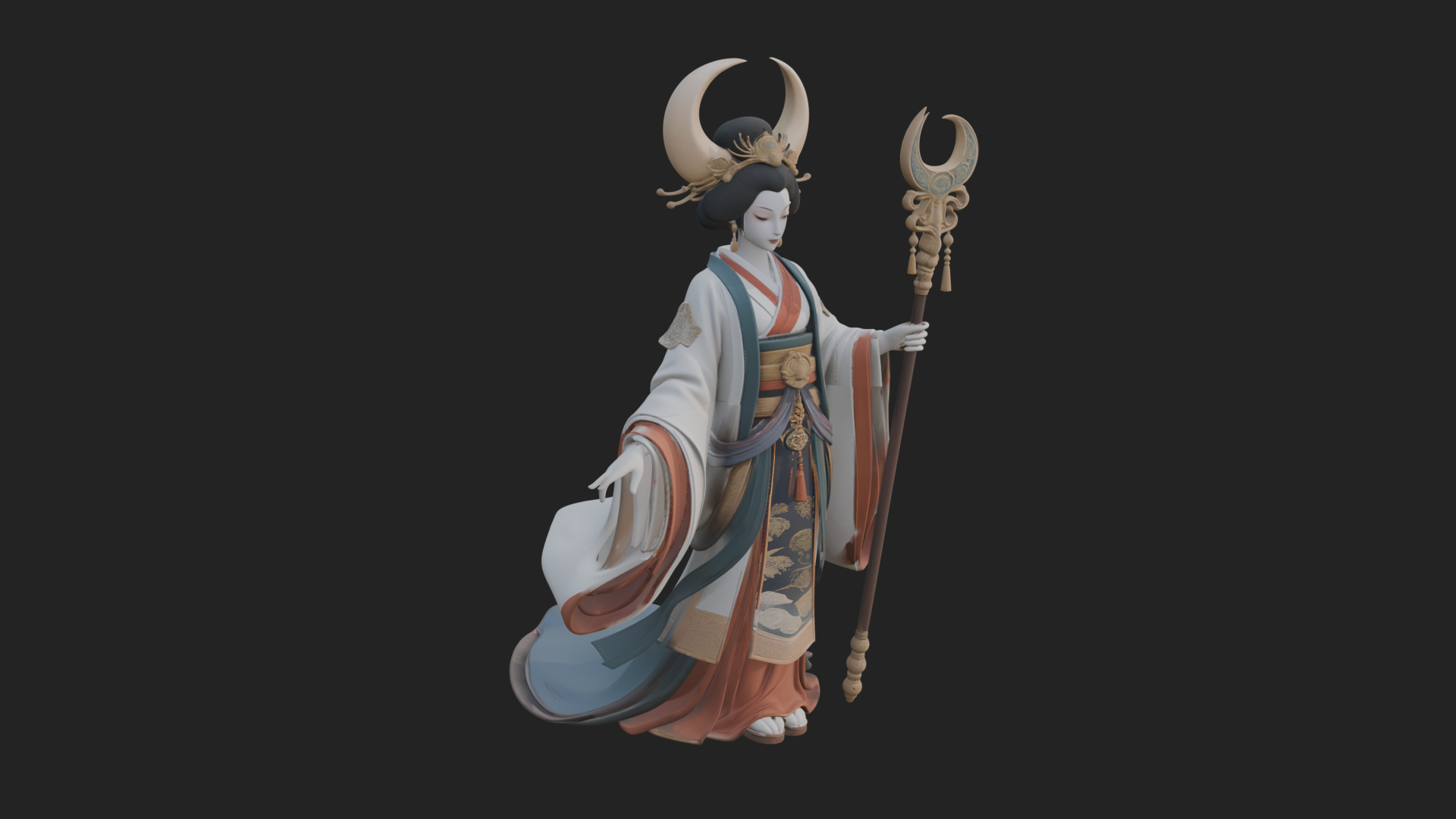 Crescent Crown Priestess Statue Design 2 3D Print Model 3D Model