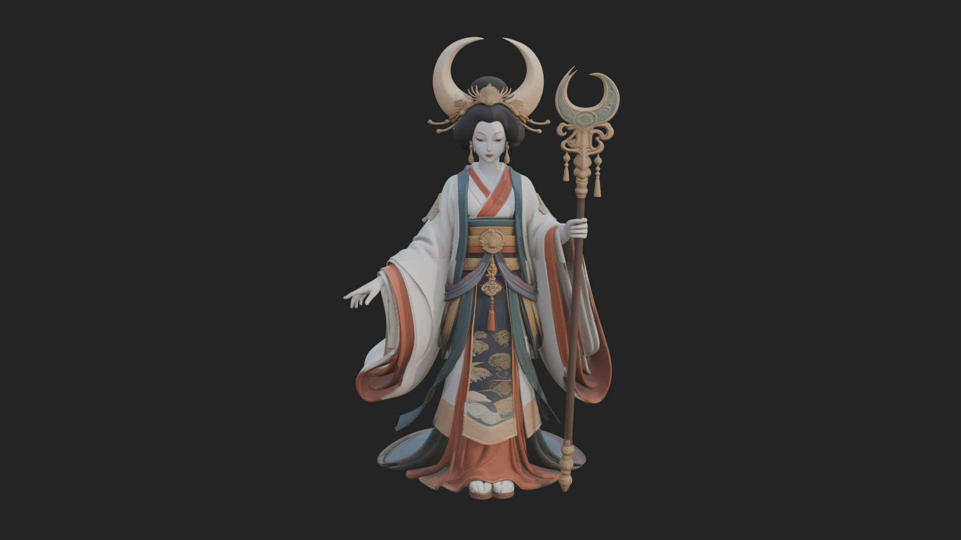 Crescent Crown Priestess Statue Design 2 3D Print Model 3D Model