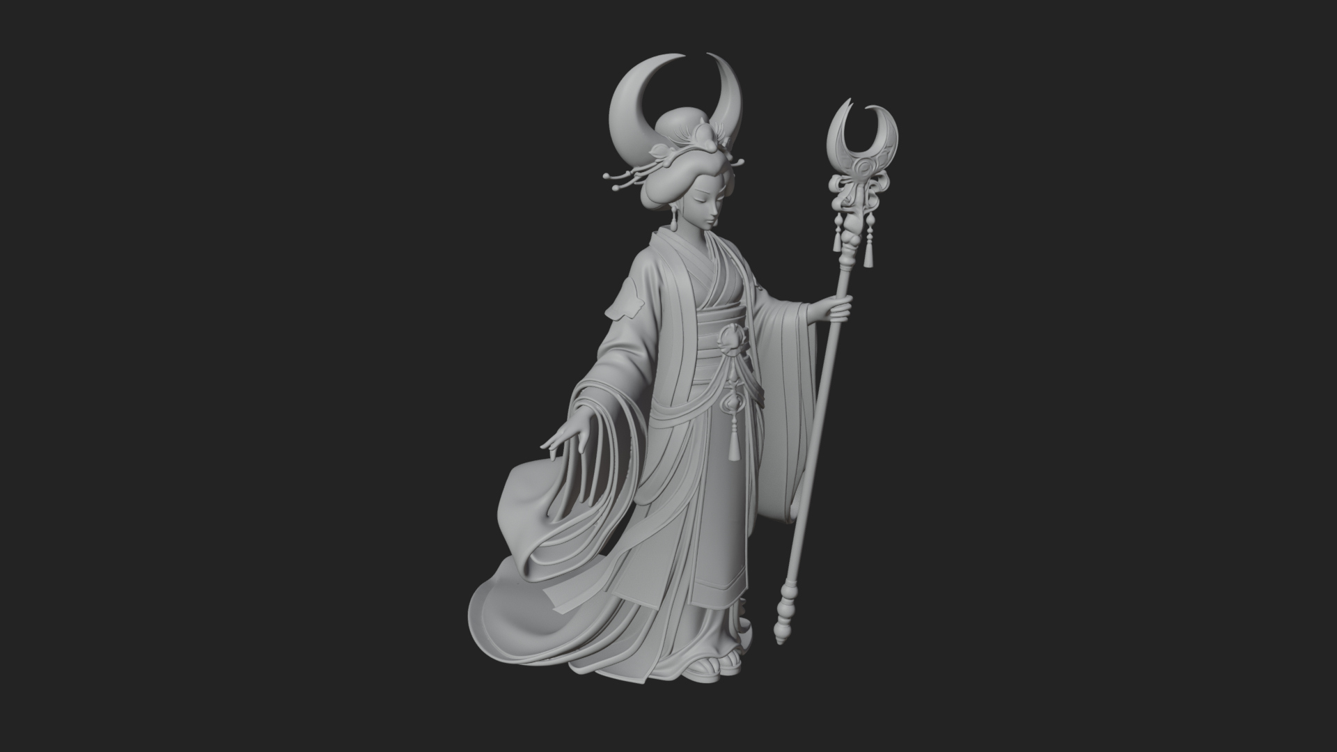 Crescent Crown Priestess Statue Design 2 3D Print Model 3D Model