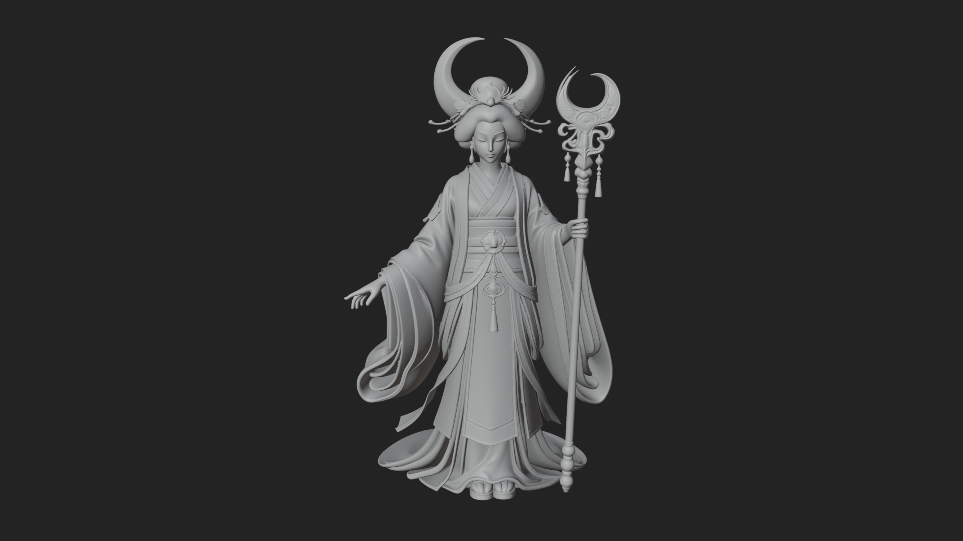 Crescent Crown Priestess Statue Design 2 3D Print Model 3D Model