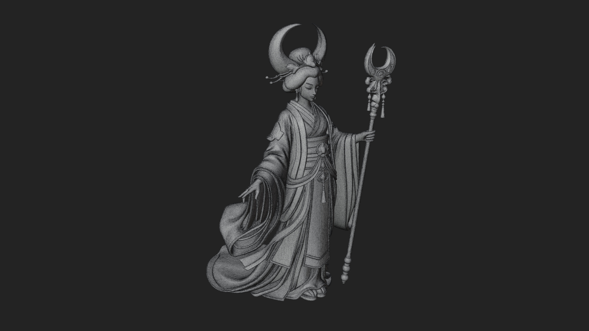 Crescent Crown Priestess Statue Design 2 3D Print Model 3D Model