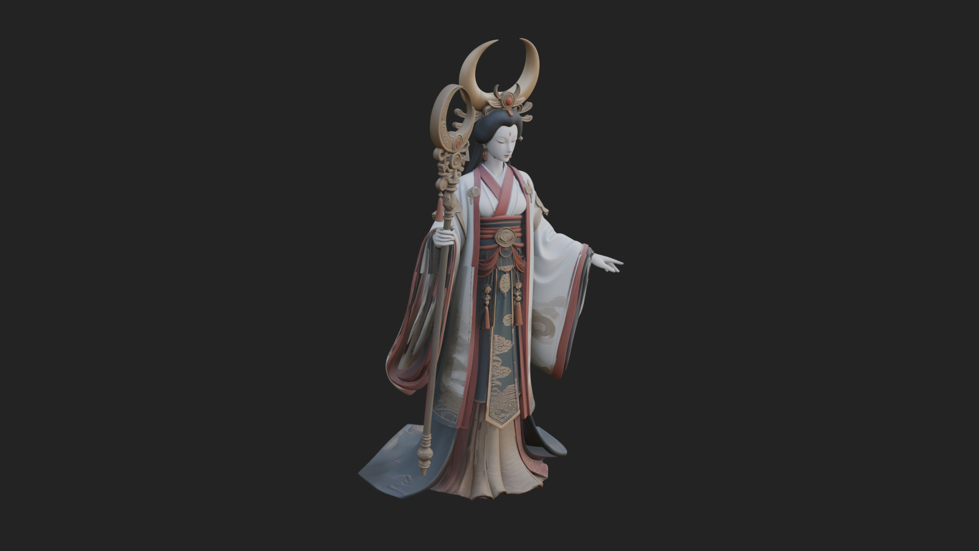 Crescent Crown Priestess Statue Design 3 3D Print Model 3D Model
