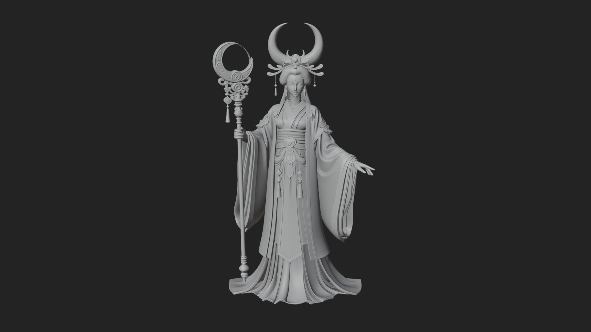 Crescent Crown Priestess Statue Design 3 3D Print Model 3D Model