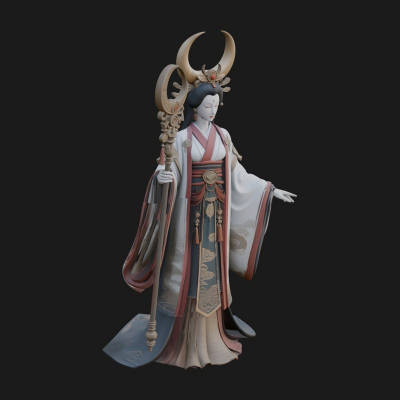 Crescent Crown Priestess Statue Design 3 3D Print Model