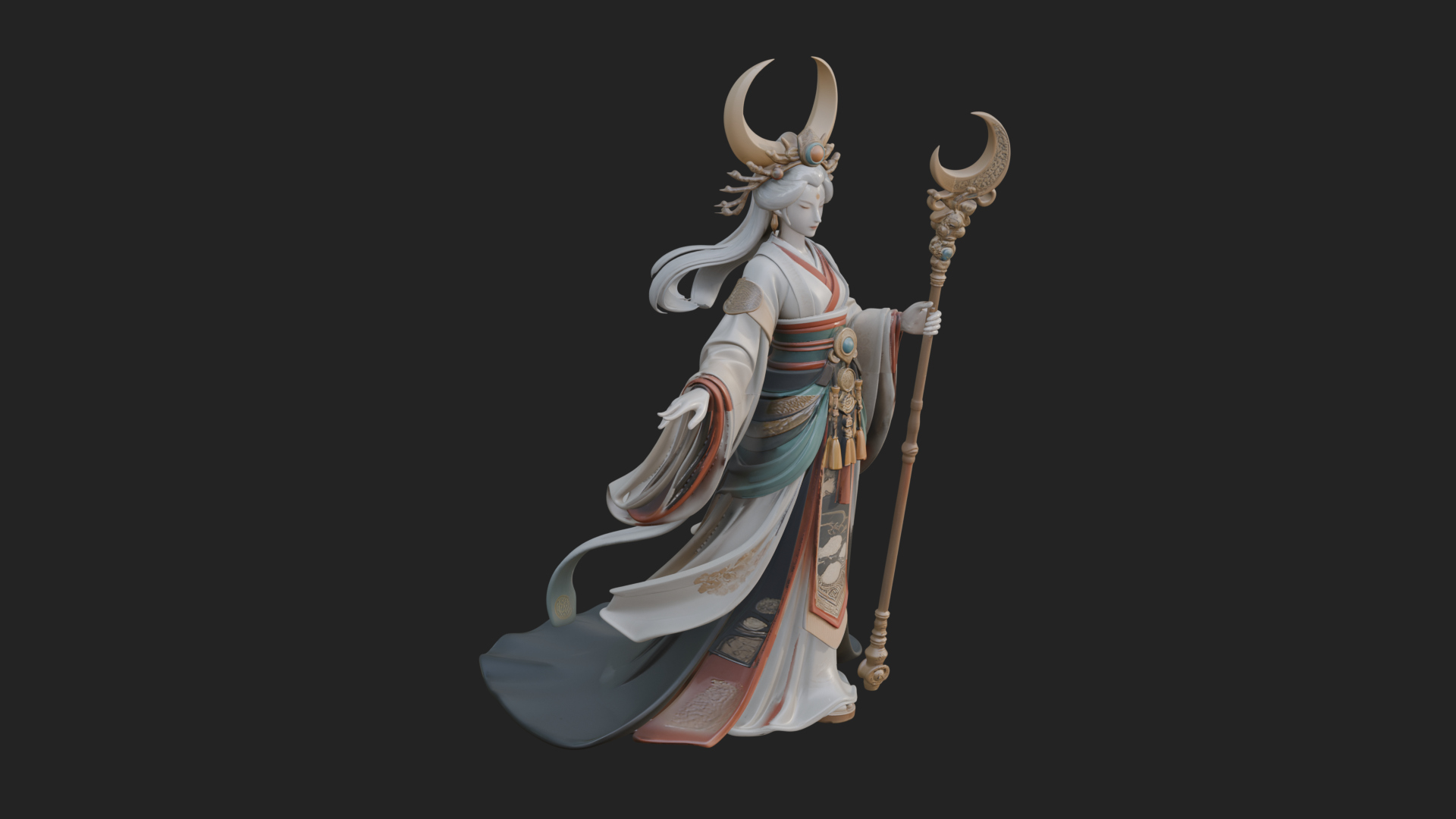 Crescent Crown Priestess Statue Design 7 3D Print Model 3D Model