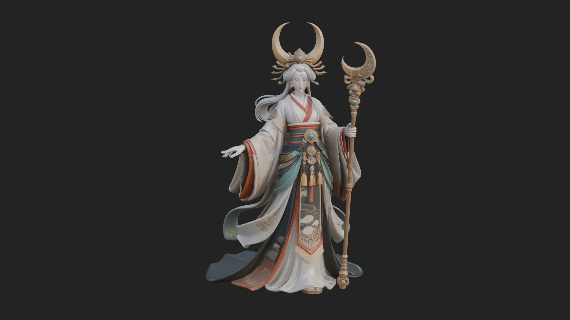 Crescent Crown Priestess Statue Design 7 3D Print Model 3D Model