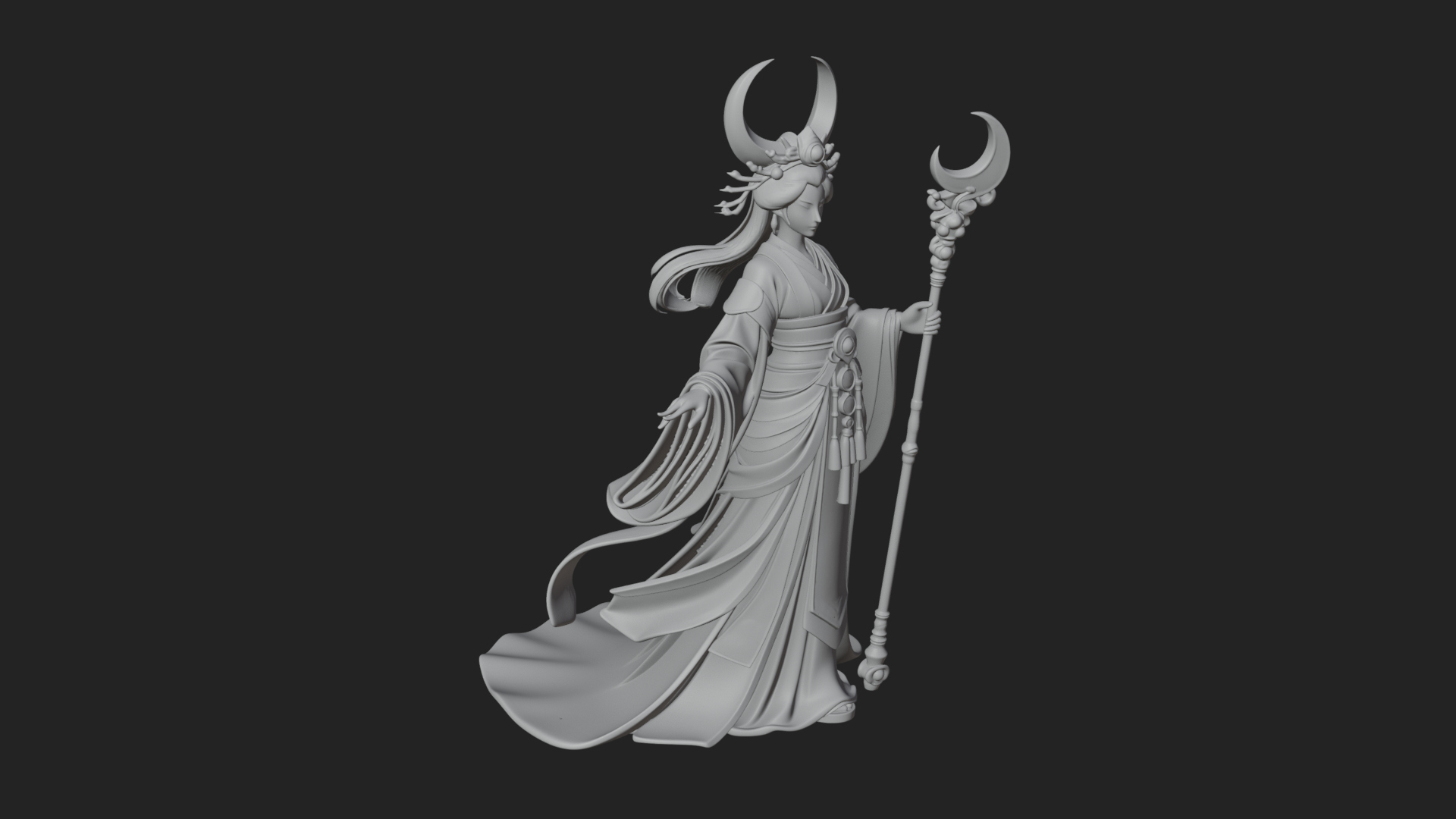 Crescent Crown Priestess Statue Design 7 3D Print Model 3D Model