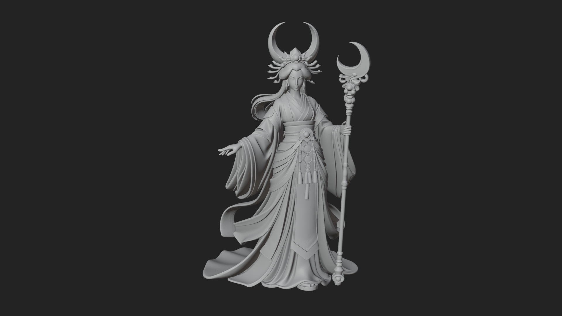 Crescent Crown Priestess Statue Design 7 3D Print Model 3D Model
