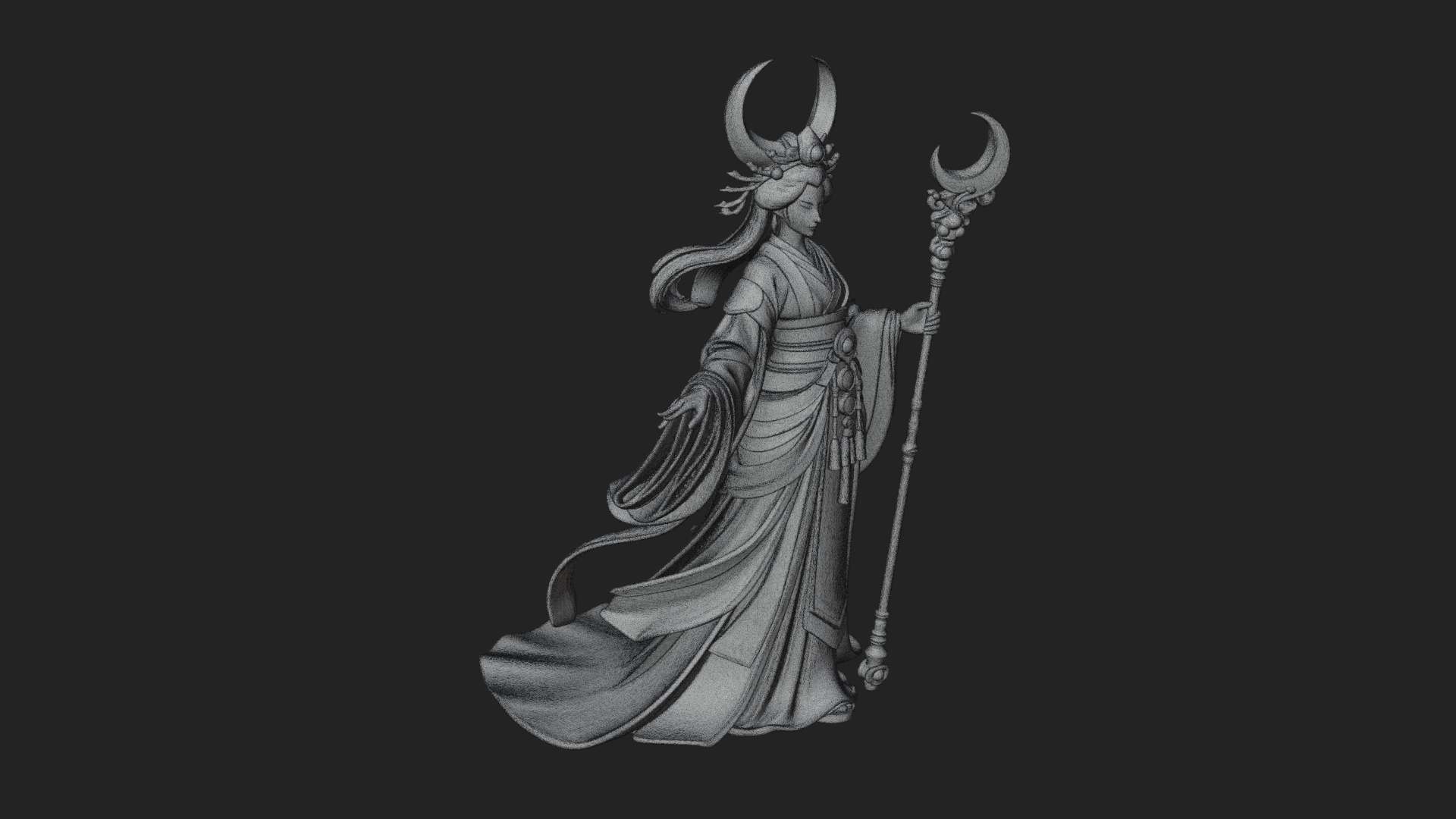 Crescent Crown Priestess Statue Design 7 3D Print Model 3D Model