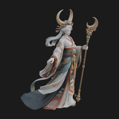 Crescent Crown Priestess Statue Design 7 3D Print Model
