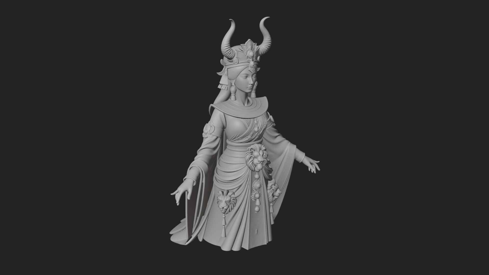 Crescent Crown Priestess Statue Design 9 3D Print Model 3D Model