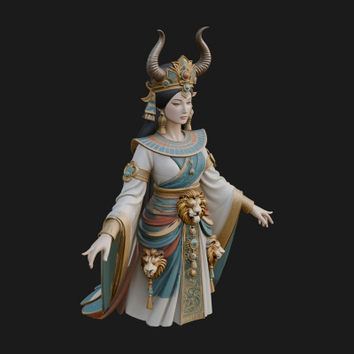 Crescent Crown Priestess Statue Design 9 3D Print Model