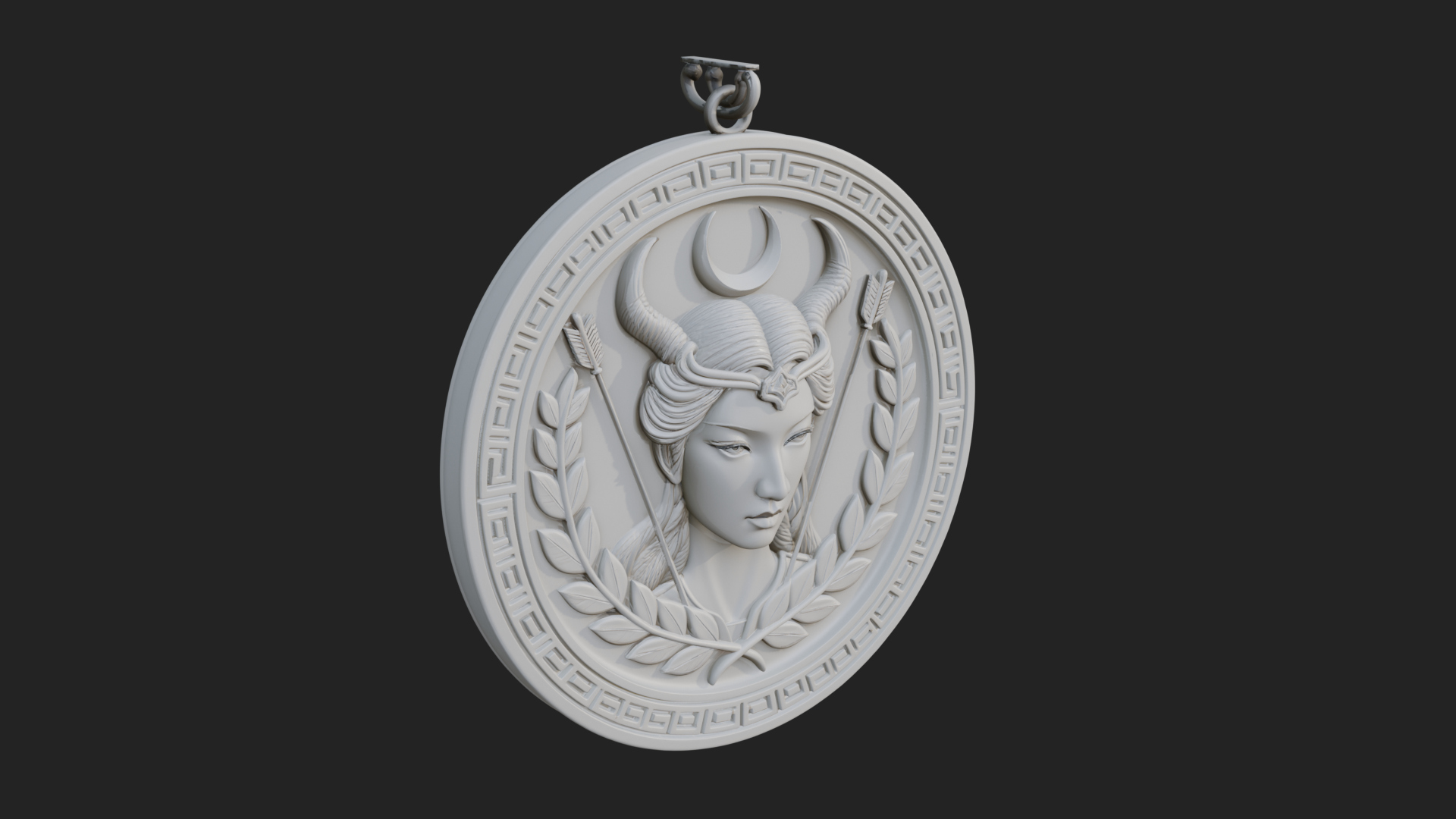 Crescent Huntress Oval Plaque Design 1 3d Print Model 3D Model