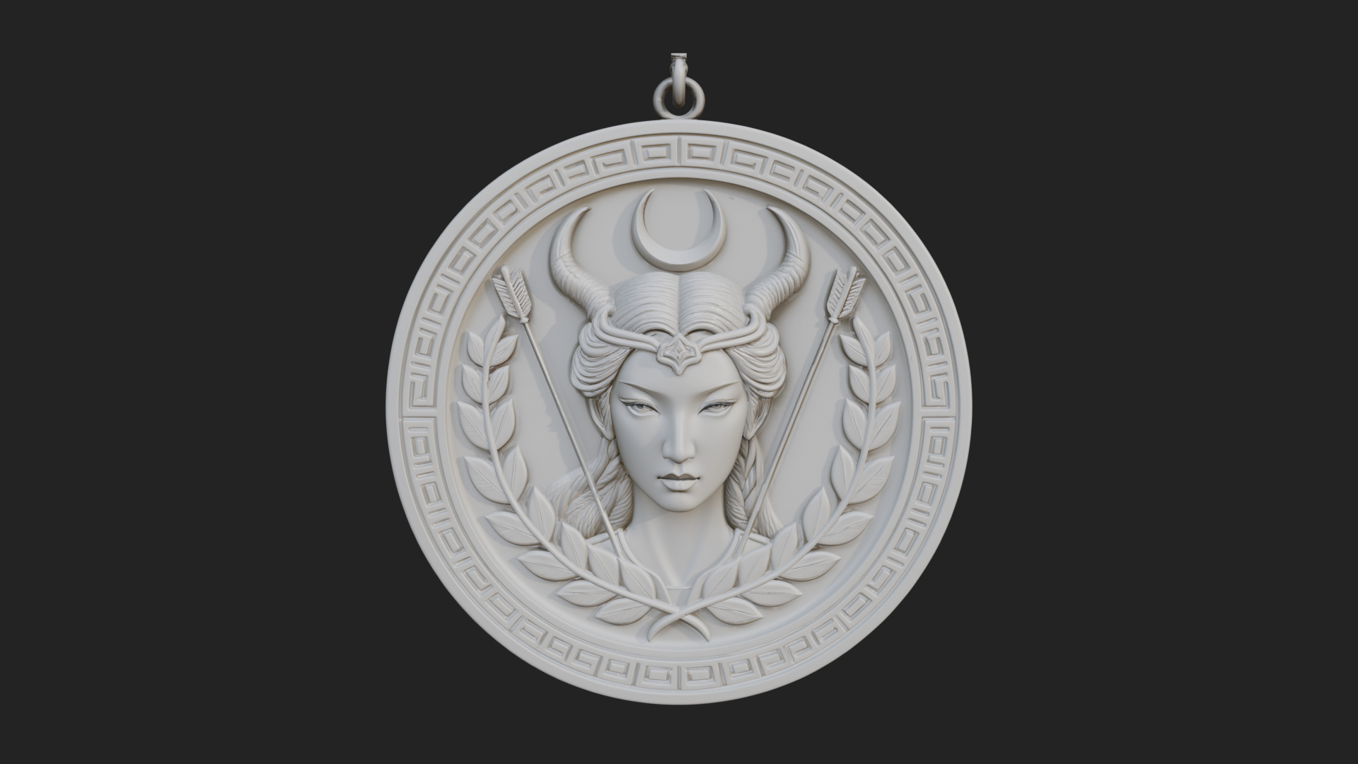 Crescent Huntress Oval Plaque Design 1 3d Print Model 3D Model