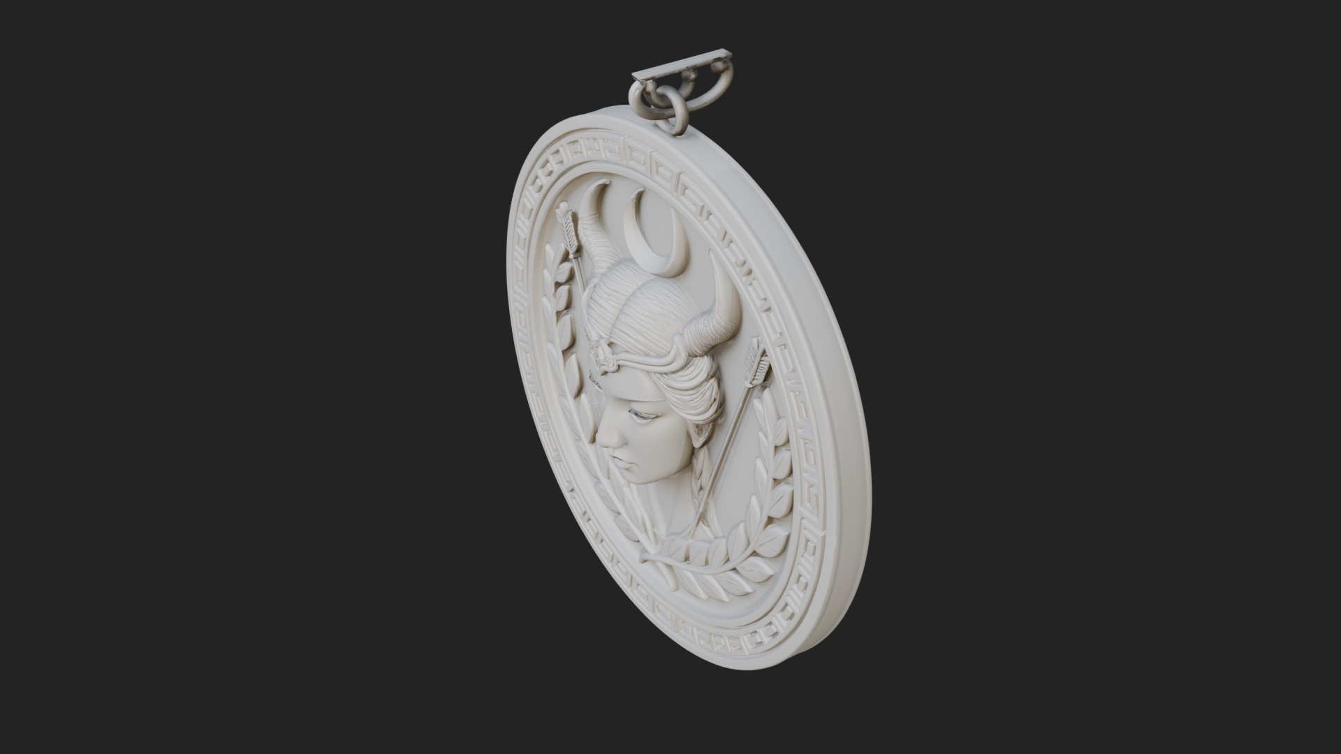 Crescent Huntress Oval Plaque Design 1 3d Print Model 3D Model