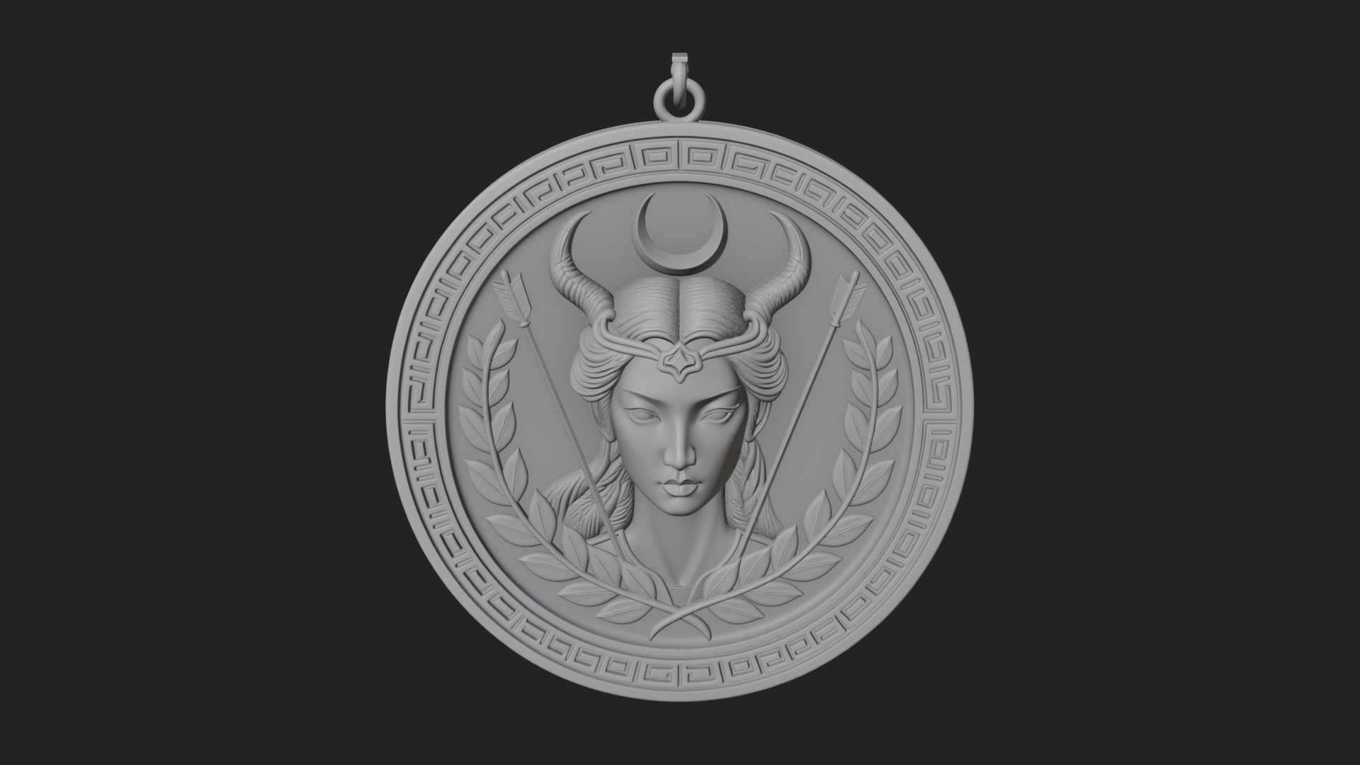 Crescent Huntress Oval Plaque Design 1 3d Print Model 3D Model
