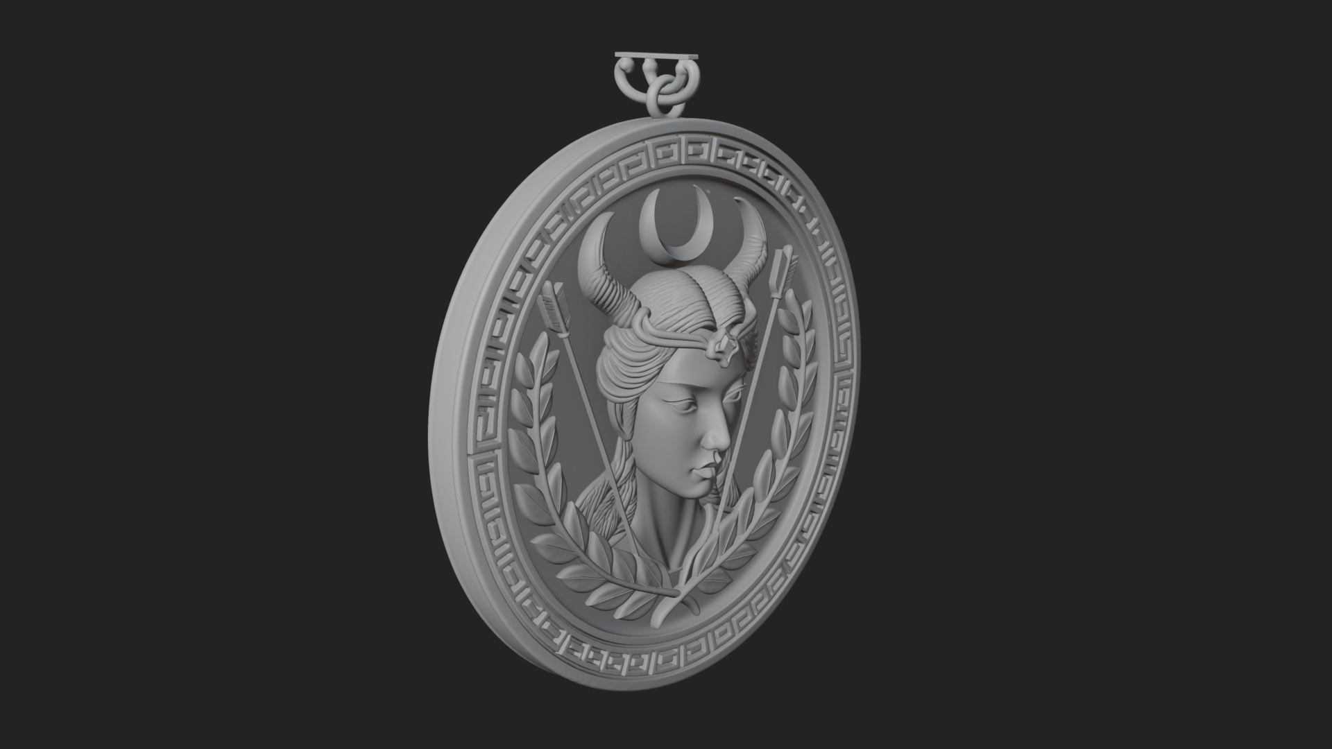 Crescent Huntress Oval Plaque Design 1 3d Print Model 3D Model