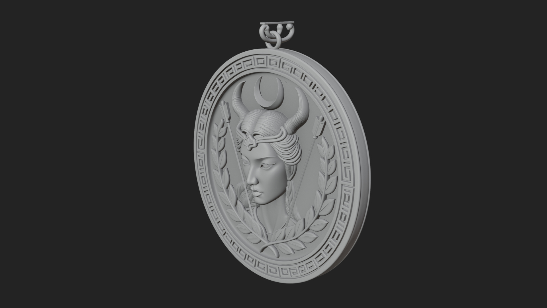 Crescent Huntress Oval Plaque Design 1 3d Print Model 3D Model
