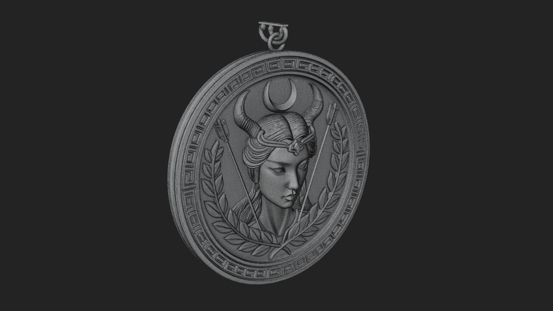 Crescent Huntress Oval Plaque Design 1 3d Print Model 3D Model