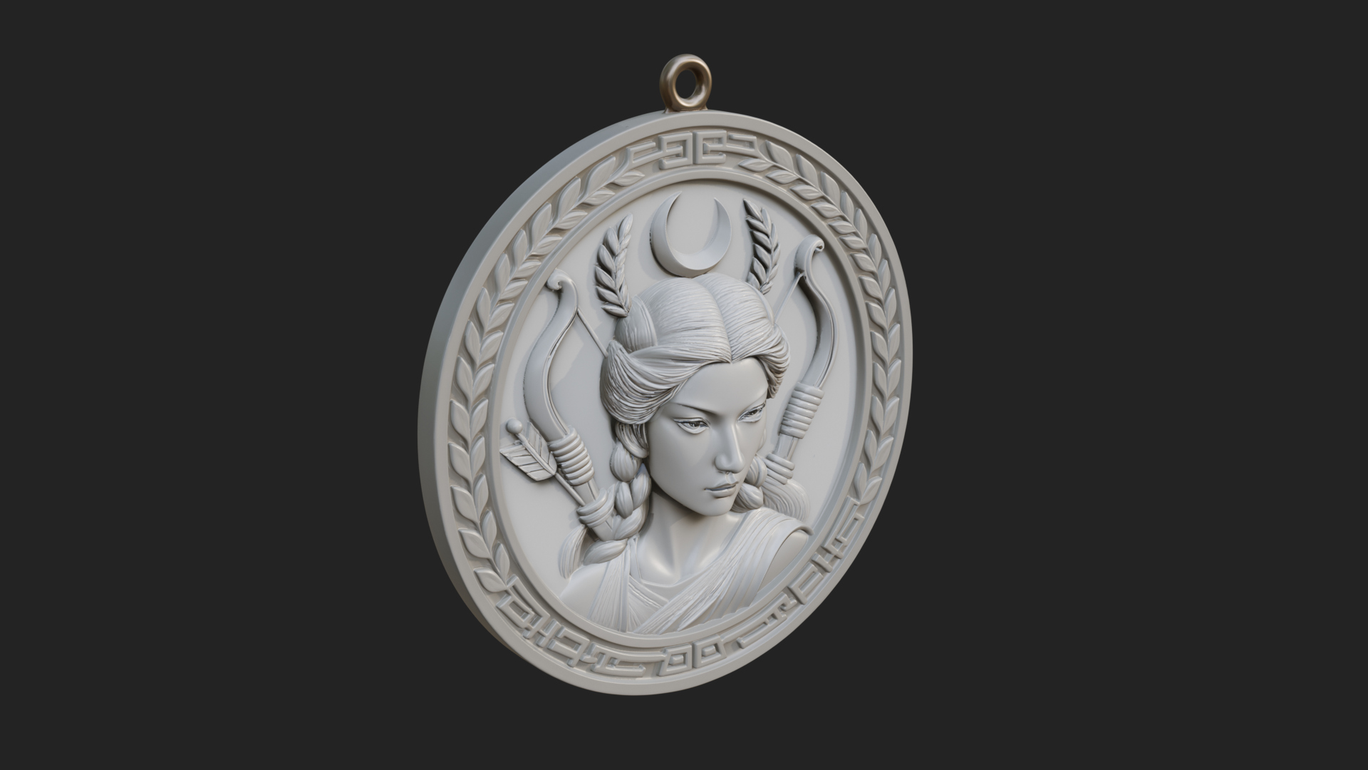 Crescent Huntress Oval Plaque Design 2 3D Print Model 3D Model
