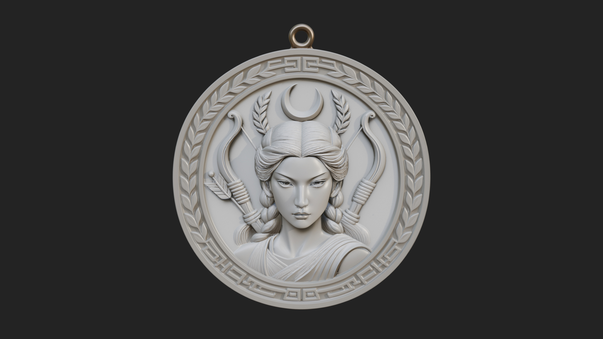 Crescent Huntress Oval Plaque Design 2 3D Print Model 3D Model