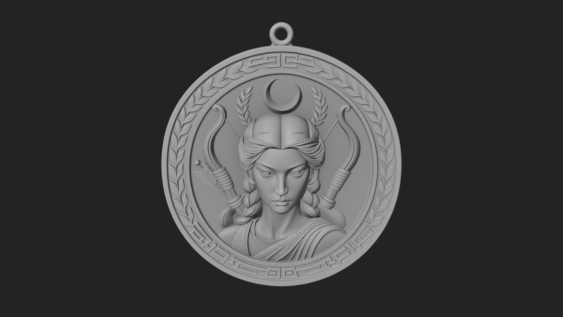 Crescent Huntress Oval Plaque Design 2 3D Print Model 3D Model