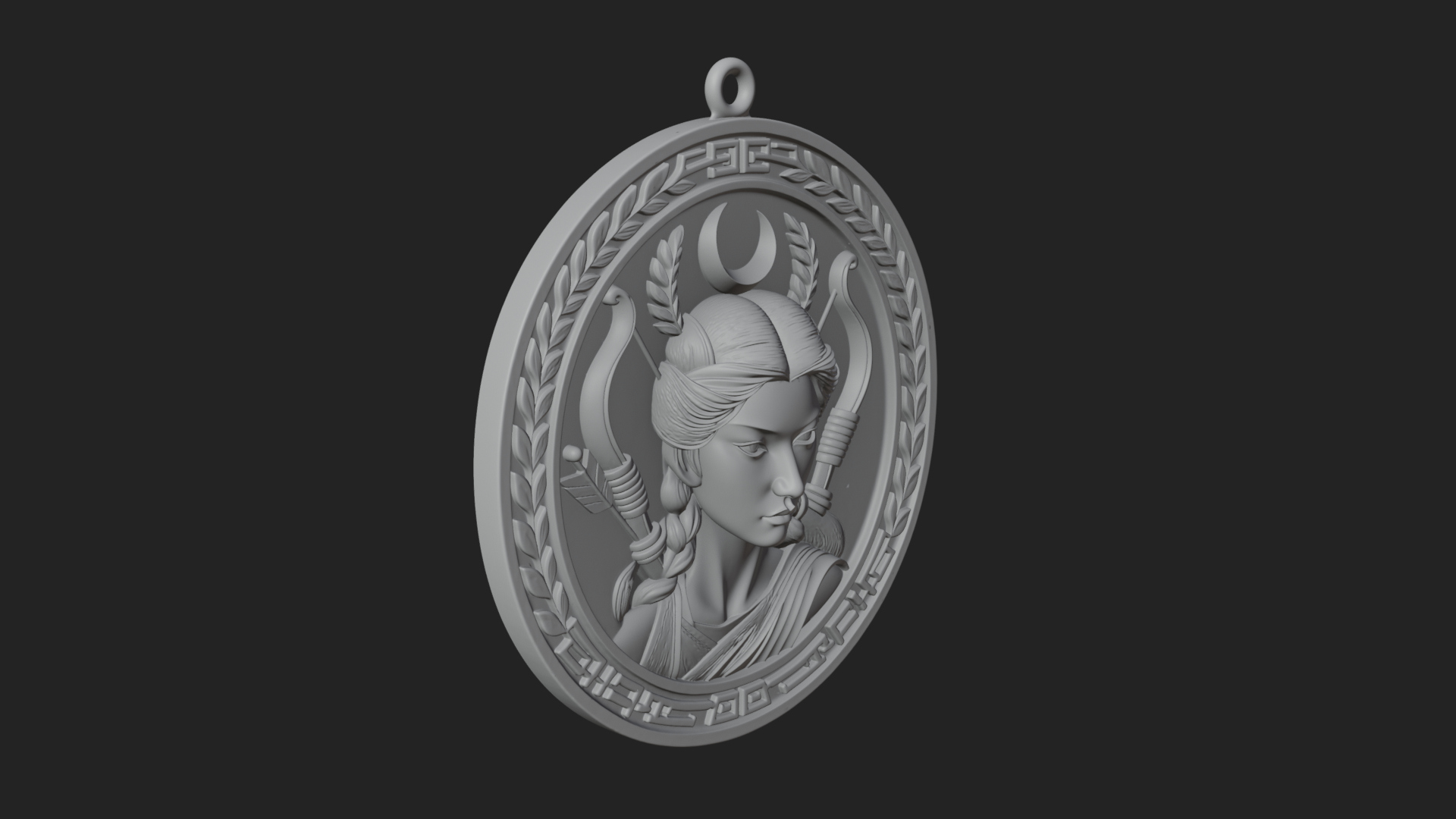 Crescent Huntress Oval Plaque Design 2 3D Print Model 3D Model
