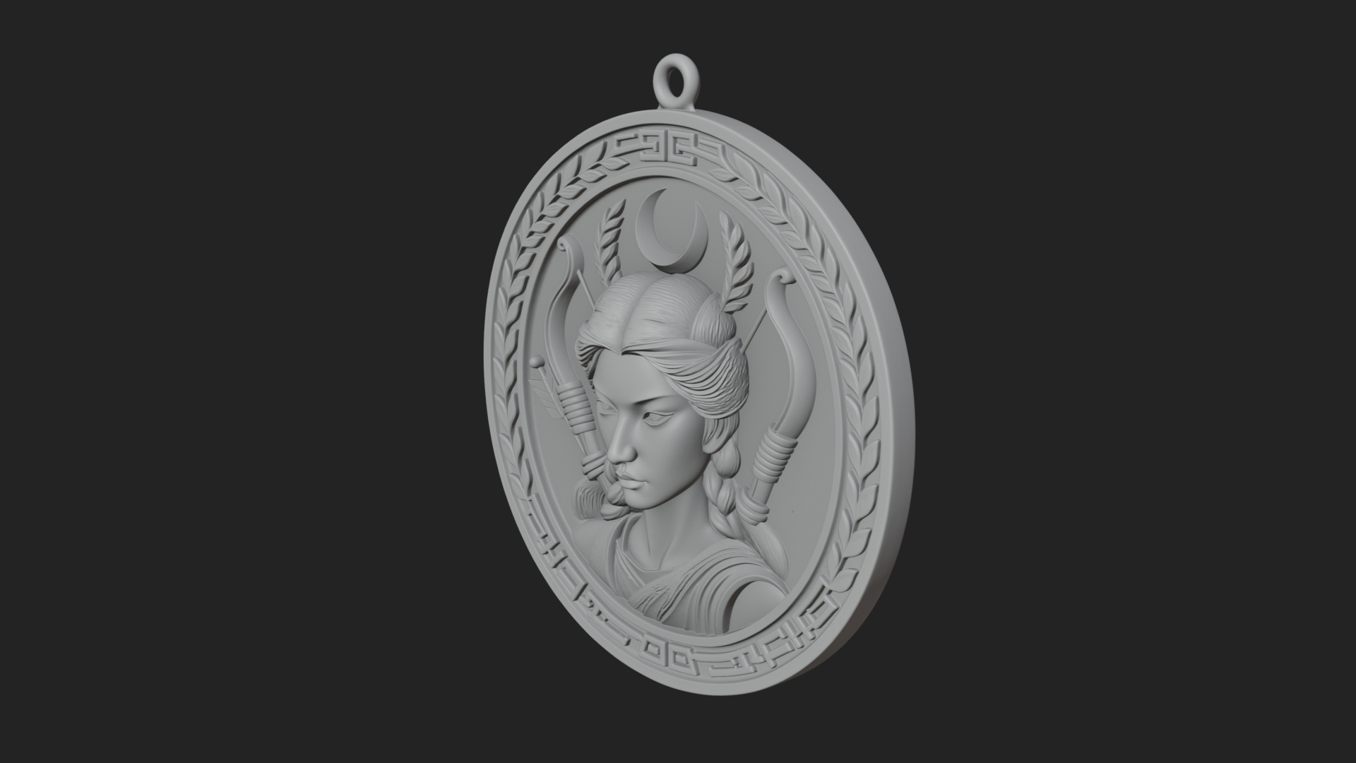 Crescent Huntress Oval Plaque Design 2 3D Print Model 3D Model