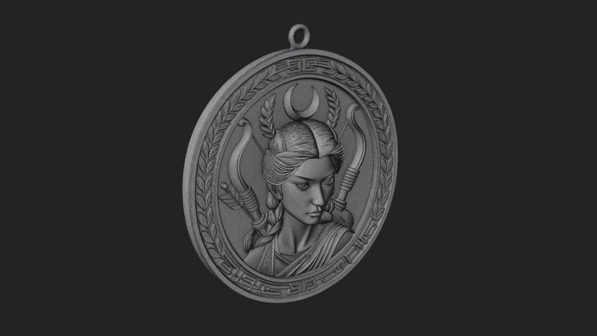 Crescent Huntress Oval Plaque Design 2 3D Print Model 3D Model