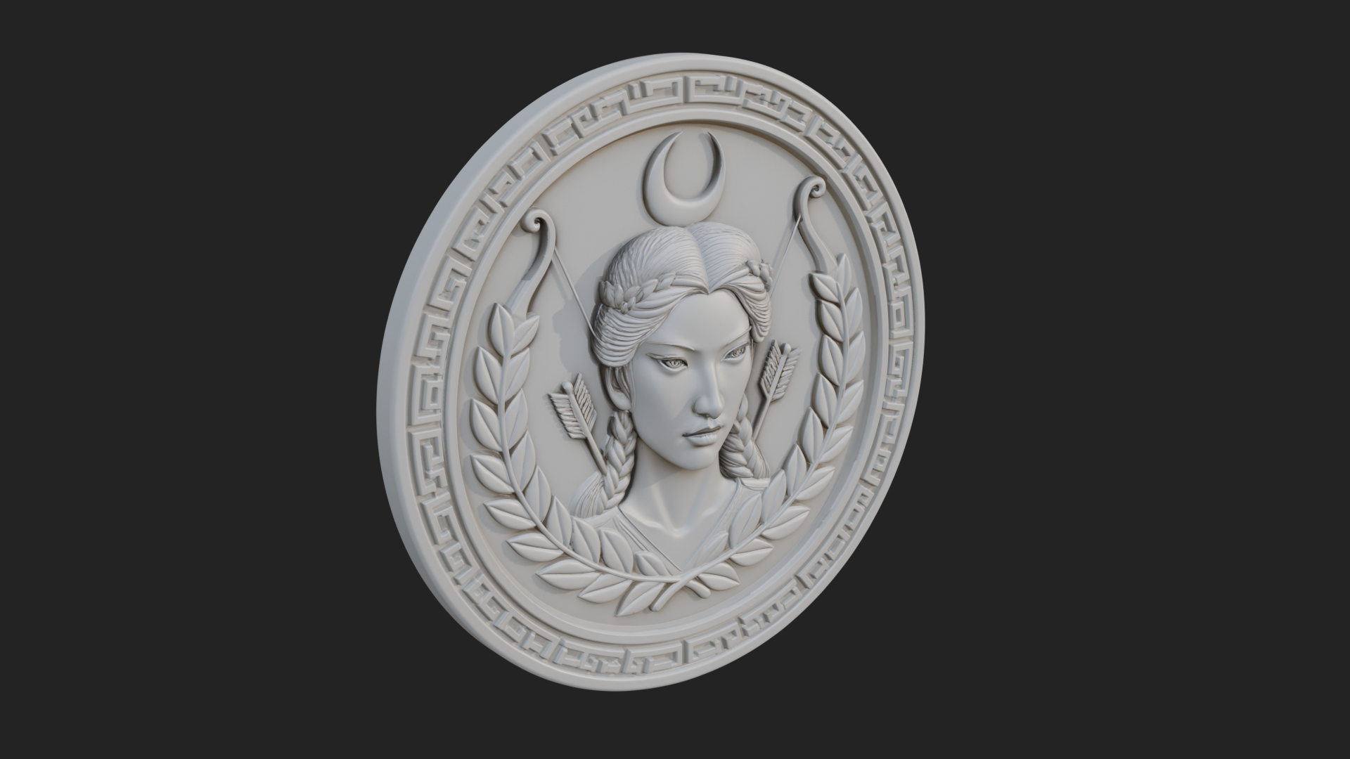 Crescent Huntress Oval Plaque Design 4 3D Print Model 3D Model